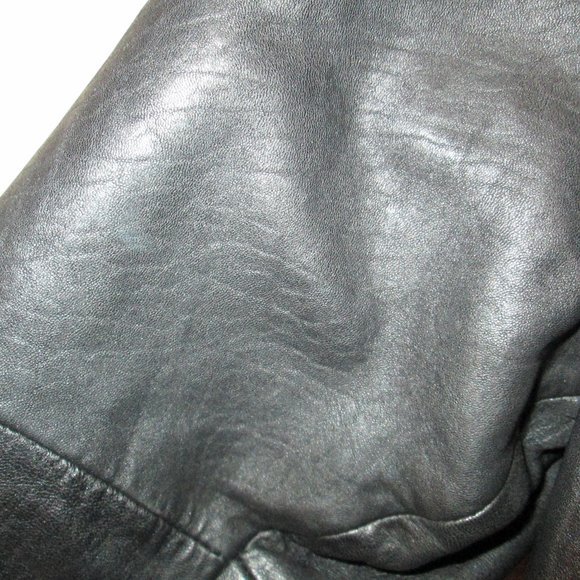 Black Leather A-Line Jacket/Coat Unstructured Shoulders Size 14 Short - Picture 7 of 9